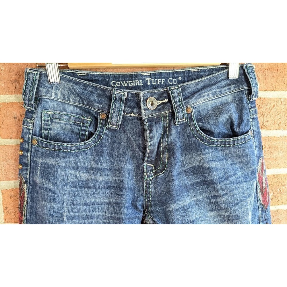 Cowgirl Tuff Women Jeans 26/33 Brave Wings Feather Embroidered Western Festival - Picture 5 of 12